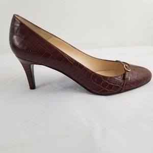 LK Bennett Floret Brown Croc Heels Size 40